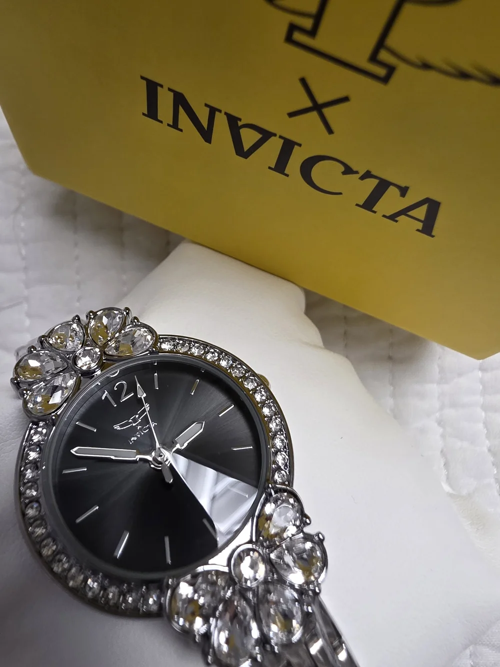 Invicta Wildflower Silver Tone Black Dial Crystal Floral Women’s Watch